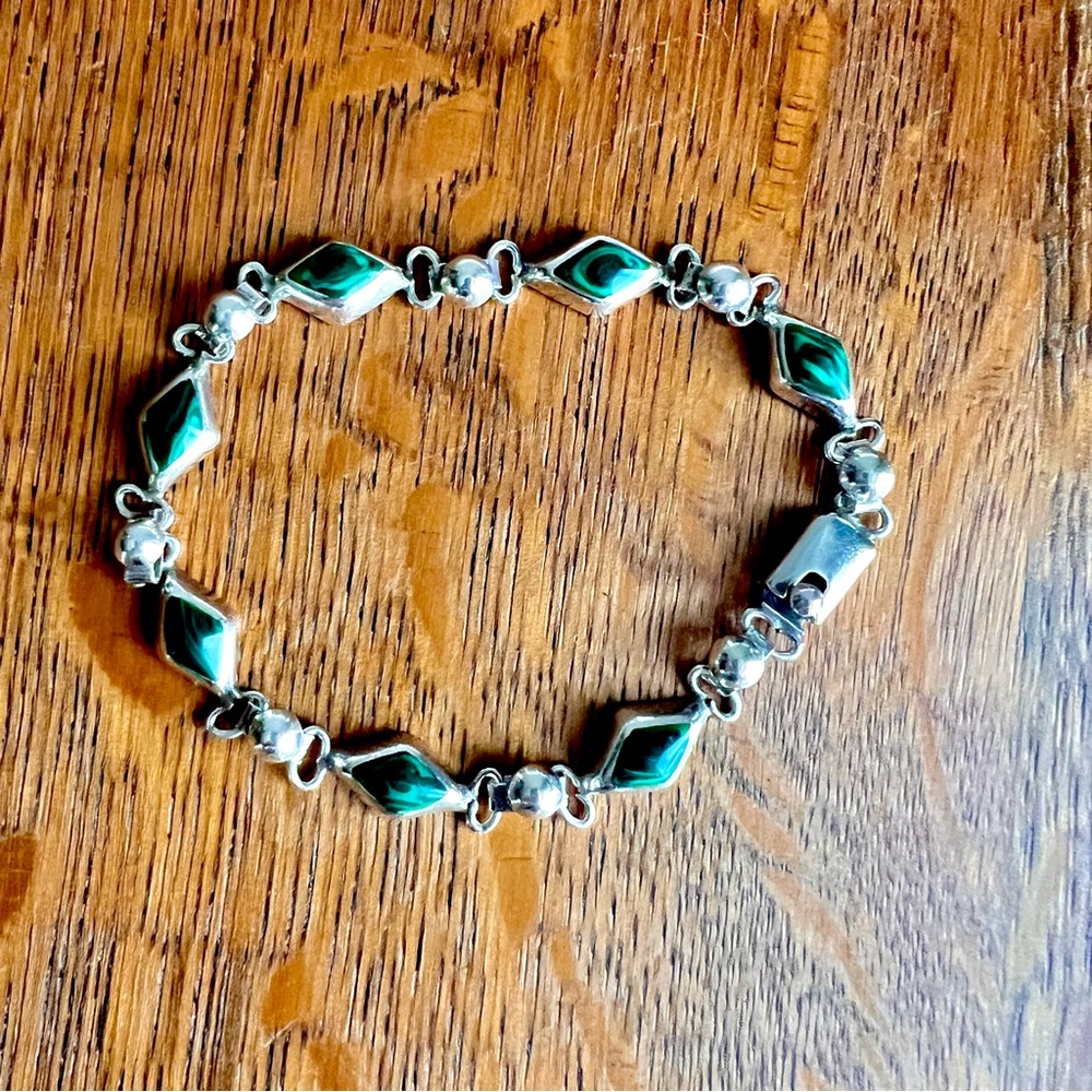 Vintage Malachite & Sterling Silver Bracelet